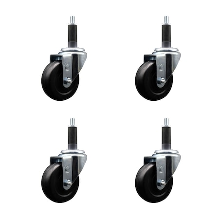 Service Caster 3.5'' SS Soft Rubber Wheel Swivel 1'' Expanding Stem Caster Set, 4PK SCC-SSEX20S3514-SRS-1-4